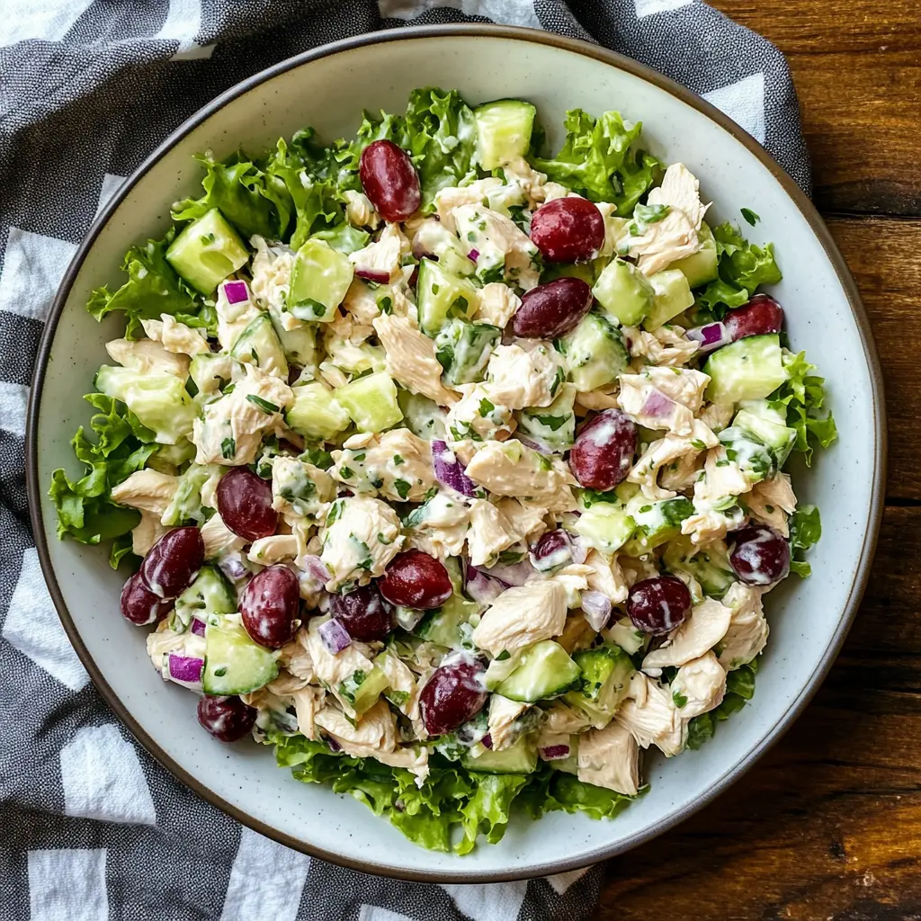 This easy and refreshing chicken salad is perfect for any meal! Packed with tender chicken, crisp veggies, and a zesty dressing, it's both a healthy choice and a flavor-packed delight. Ideal for picnics, lunch boxes, or quick dinners. Save this recipe to make your meals bright and delicious!