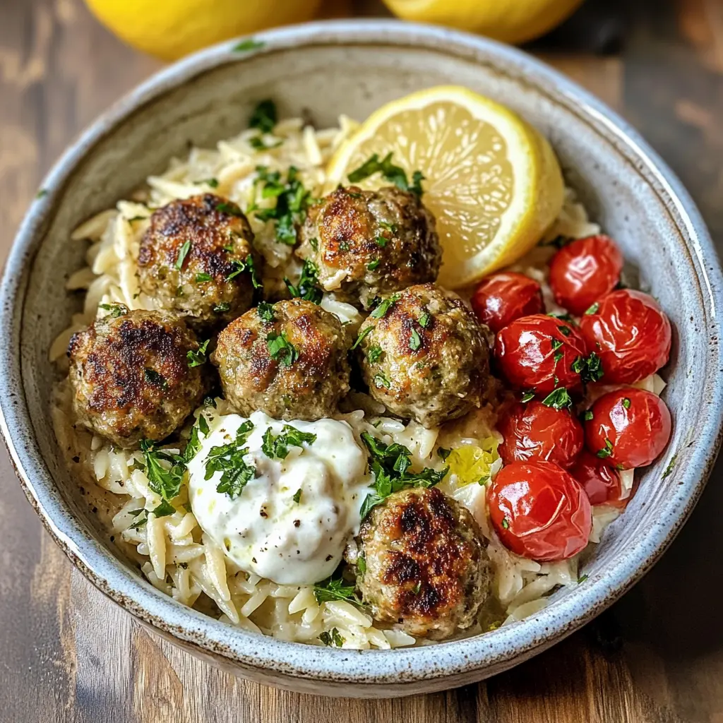 These Greek Chicken Meatballs with Lemon Orzo are a delightful twist to weeknight dinners! Juicy chicken meatballs infused with fresh herbs and zesty lemon, paired perfectly with fluffy orzo. This recipe is perfect for family gatherings or meal prep. Save this pin to make a flavorful and easy meal that everyone will love!