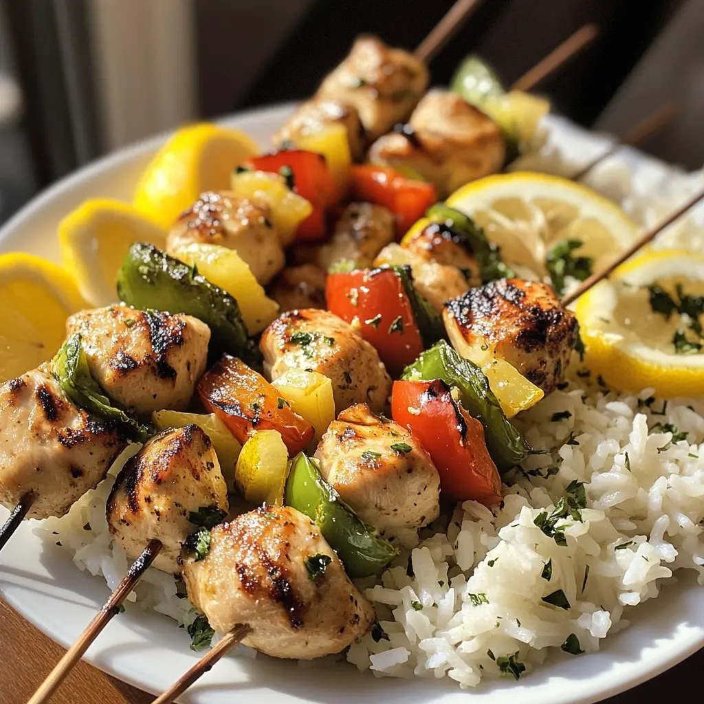 Juicy Greek Chicken Skewers paired with fluffy Lemon Rice make for a delightful meal! This recipe highlights tender marinated chicken bursting with flavors from olive oil, garlic, and fresh herbs. Perfect for summer BBQs or a cozy family dinner. Save this pin to enjoy a taste of the Mediterranean anytime!