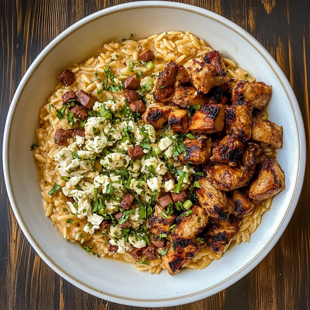 This Greek Chicken with Orzo Pasta is a delightful one-pan meal that bursts with flavors of herbs, garlic, and zesty lemon! With tender chicken, vibrant veggies, and perfectly cooked orzo, it's a comforting dish that's easy enough for a weeknight yet impressive enough for guests. Save this recipe for your next family dinner or gathering; it’s sure to be a hit!