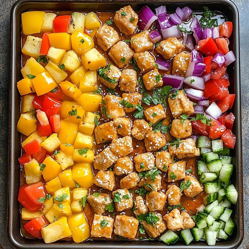 Bring the taste of the tropics to your kitchen with this Hawaiian Chicken Sheet Pan recipe! Juicy chicken thighs marinated in a sweet soy sauce blend, paired with vibrant bell peppers and pineapple, all roasted to perfection. Perfect for busy weeknights or a fun family dinner. Save this easy and flavorful recipe for your next meal idea!