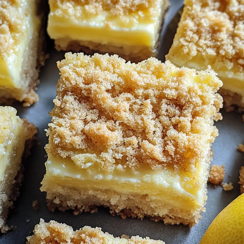 Brighten your day with these delightful Lemon Crumb Bars! With a buttery crumb crust, zesty lemon filling, and a dusting of powdered sugar, this treat is perfect for any occasion. Easy to make and bursting with fresh flavors, these bars are sure to be a hit! Save this recipe for a sunny picnic or a refreshing dessert at your next gathering. Enjoy a taste of sunshine!