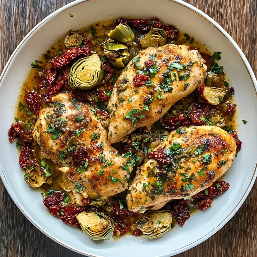 This Mediterranean Chicken is a flavorful delight featuring tender chicken breasts sautéed with sun-dried tomatoes and artichokes. The vibrant blend of Mediterranean ingredients brings a taste of the coast to your dinner table. Perfect for weeknight meals or special occasions! Save this recipe to enjoy a simple yet impressive dish any time!