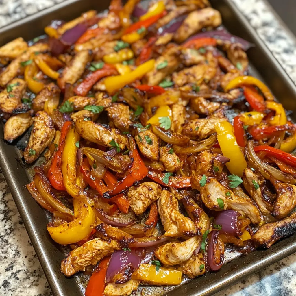 Get ready for a quick and tasty meal with these Sheet Pan Chicken Fajitas! Bursting with vibrant bell peppers and juicy chicken, this one-pan dish makes cleanup a breeze. Perfect for busy weeknights or a fun family dinner, just mix, roast, and serve. Save this recipe for your next flavorful outing!