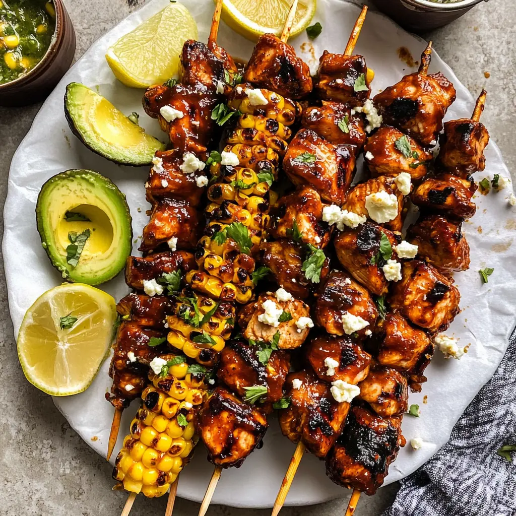 These Spicy Beer BBQ Chicken Skewers are perfect for your next cookout! Juicy chicken pieces marinated in beer and spices, paired with a zesty Avocado Corn and Feta Salsa, create a flavor explosion. Great for summer gatherings or a tasty weeknight dinner, be sure to save this recipe for a delightful grilling experience!