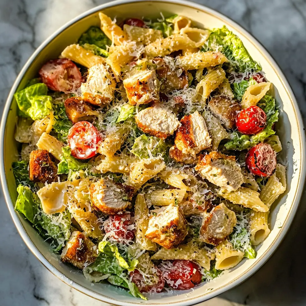 This Chicken Caesar Pasta Salad is a perfect blend of tender pasta, juicy chicken, crisp romaine, and creamy Caesar dressing. It’s refreshing, filling, and ideal for lunch or a summer gathering! Save this simple and delicious recipe for your next potluck or picnic. Your friends and family will love this tasty twist on a classic favorite!