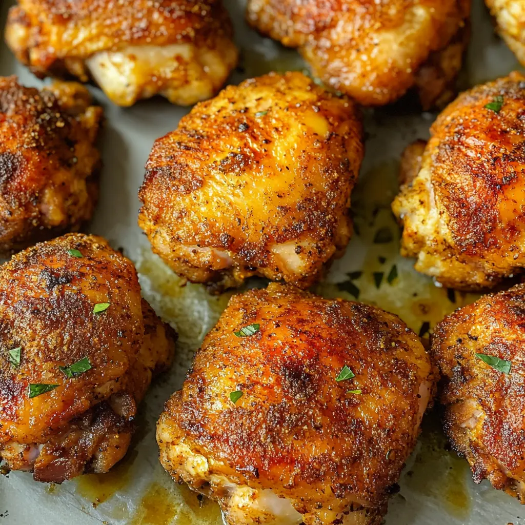 Get ready for crispy baked chicken thighs that are juicy on the inside and perfectly golden on the outside! This easy recipe features simple ingredients like seasoning and olive oil to create a delicious meal you'll love. Perfect for busy weeknights or as a crowd-pleasing dish for gatherings. Save this pin for your next dinner inspiration!