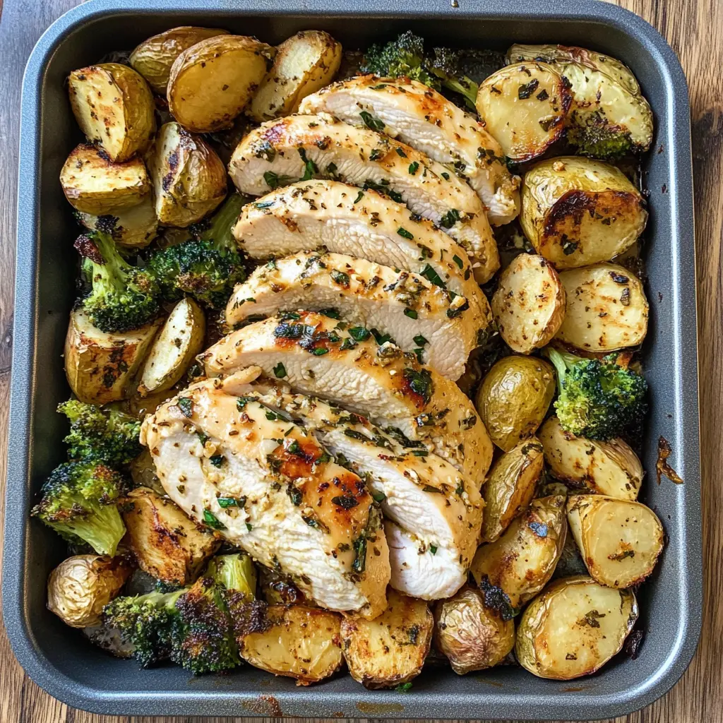 Prep for dinner with this easy Sheet Pan Garlic Butter Chicken Meal! Featuring juicy chicken, vibrant veggies, and a delightful garlic butter sauce, this one-pan wonder makes mealtime a breeze. Perfect for busy weeknights or a family feast. Save this recipe now to bring delicious, hassle-free dining to your table!